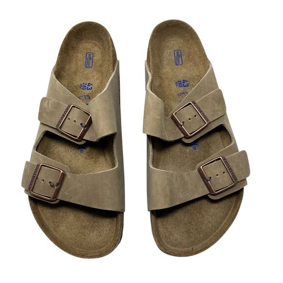 Birkenstock Arizona Sandals Mens 10 Taupe Oiled Leather Slip On Soft Footbed - Picture 11 of 12